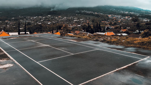 High angle view of townscape against sky