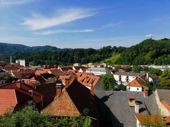 High angle view of townscape against sky