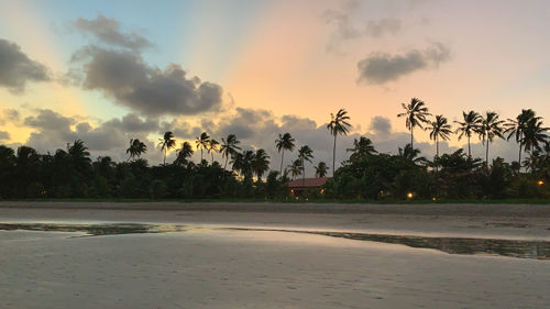 Scenic view of beach against sky during sunset