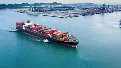 Industry business logistics cargo containers ship import export international by the sea 