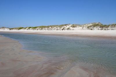 Scenic view of beach against clear sky