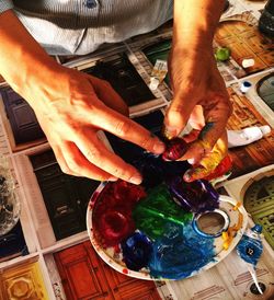 High angle view of man working on table