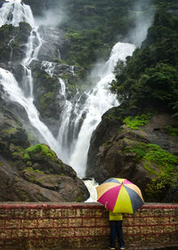 Rear view of man with umbrella