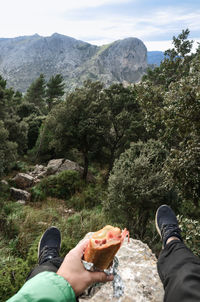 Low section of man against mountains