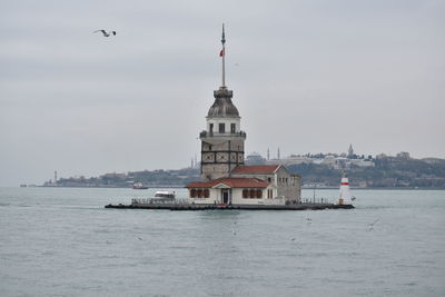 View of sea and buildings against sky