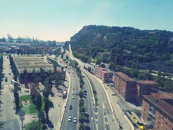 High angle view of traffic on road in city