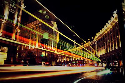 Light trails on road at night