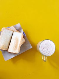 High angle view of breakfast on table