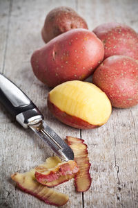 High angle view of fruits on table