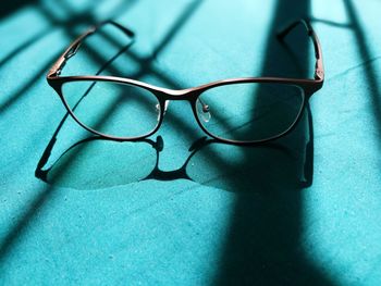 Close-up of eyeglasses on table