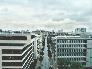 High angle view of buildings against sky