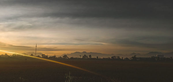 Scenic view of field against sky during sunset