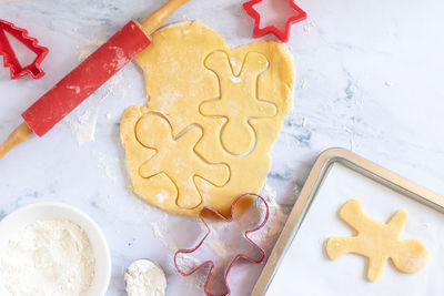 High angle view of cookies on table