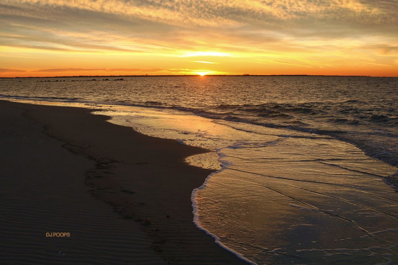 SCENIC VIEW OF BEACH AT SUNSET