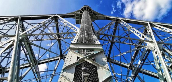 Low angle view of tower bridge against sky