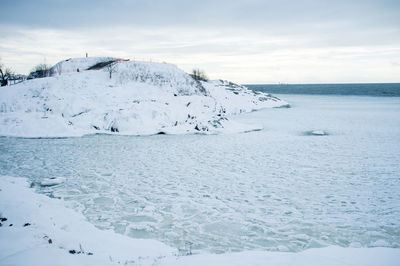 Close-up of frozen sea against sky