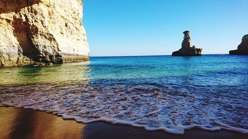 Scenic view of sea against clear sky