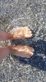 Low section of woman on sand at beach