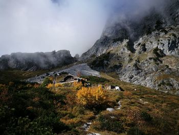 Scenic view of mountains against sky during winter