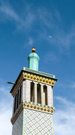 Low angle view of minaret at shah mosque