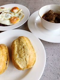 High angle view of breakfast served on table