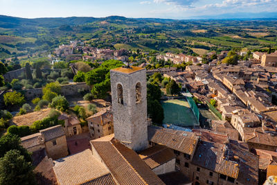 High angle view of buildings in city