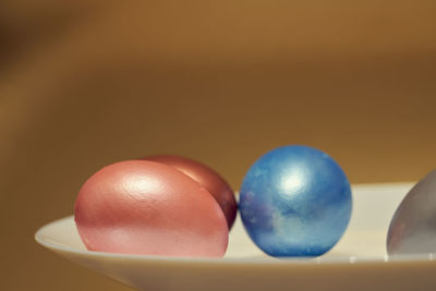 Close-up of multi colored eggs