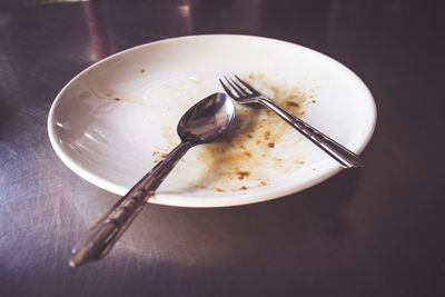 High angle view of food in plate