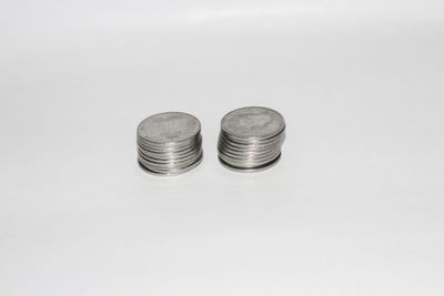 High angle view of coins on table