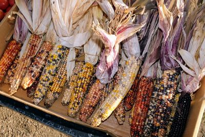 High angle view of vegetables on barbecue grill