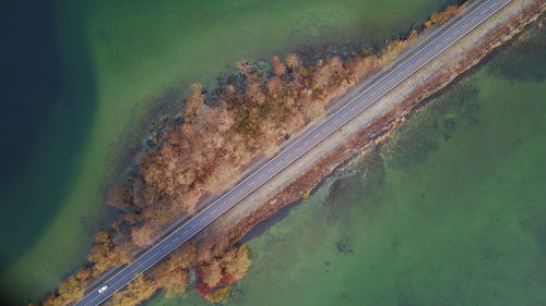 High angle view of road by sea