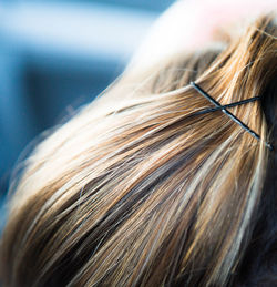 Close up of human hair with hairpins
