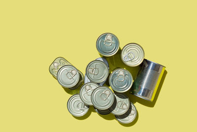 Close-up of coins on white background