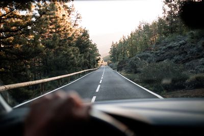 Road amidst trees seen through car windshield