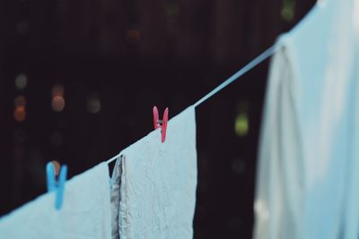 Close-up of clothes drying on clothesline