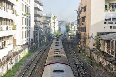 Railroad tracks in city