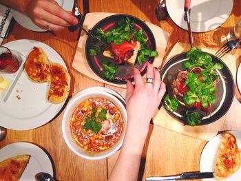 Close-up of served food on table