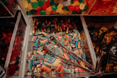 High angle view of food for sale