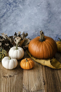 High angle view of pumpkins in container