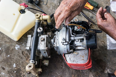 Man working on motorcycle