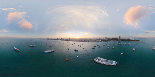 High angle view of boats in sea