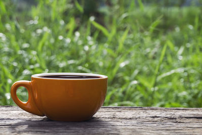 Close-up of coffee cup on table