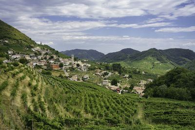 High angle view of townscape against sky