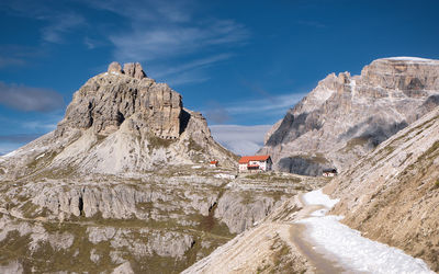 Rock formations on mountain against sky