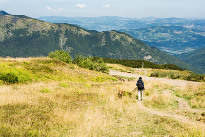 Rear view of man riding on mountain