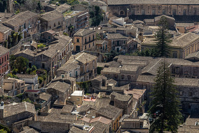 High angle view of buildings in city