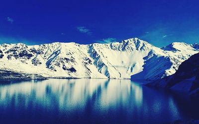 Scenic view of lake with mountains in background