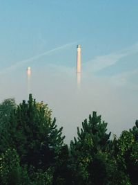 View of trees against blue sky