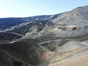 Aerial view of volcanic landscape against clear sky