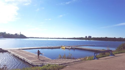 Scenic view of river against clear sky